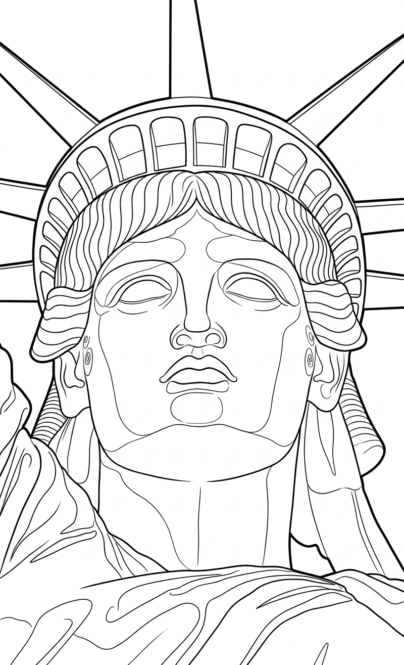 Black linework design: lady liberty.