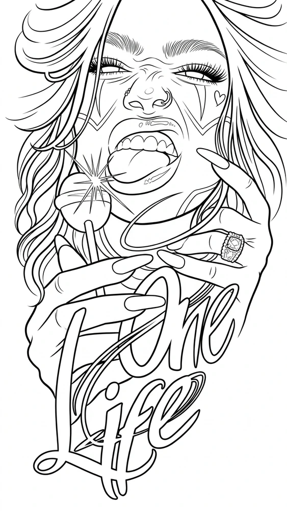 Black linework design: one life portrait.