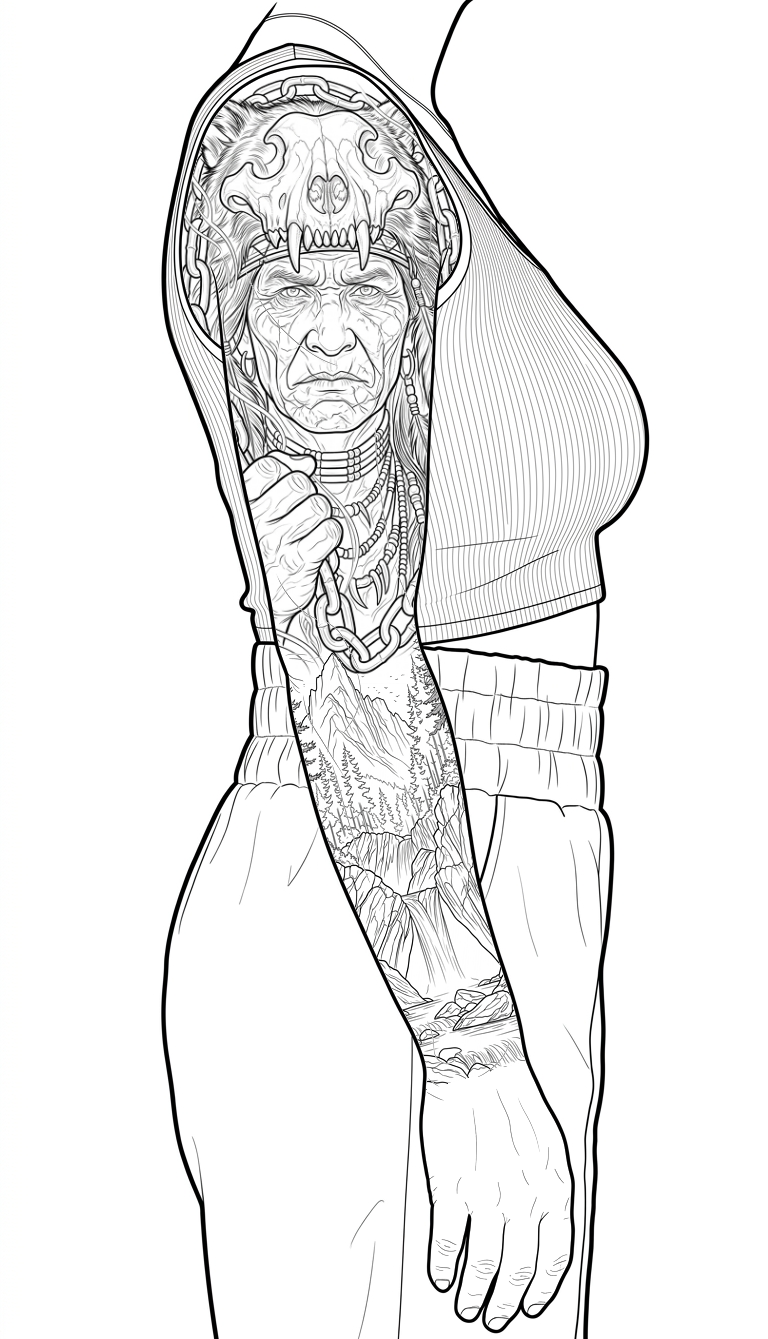 Arm placement study: jaguar headdress.