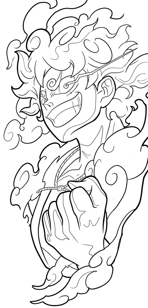 Black linework design: luffy cloud portrait study.