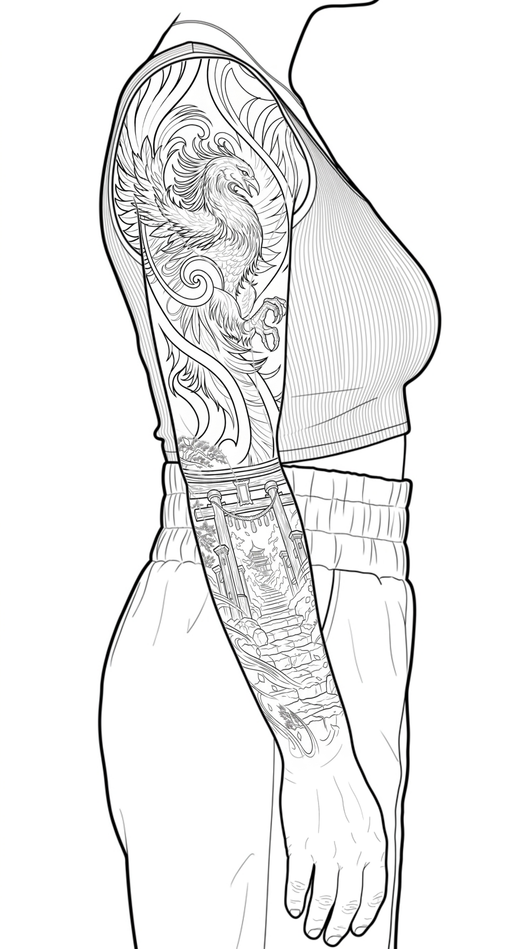 Arm placement study: owl and landscape.