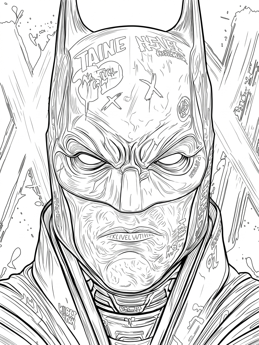 Black linework design: batman graffiti portrait.