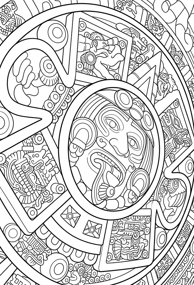Black linework design: sun stone detail.