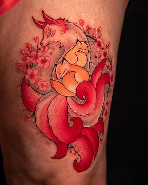 Wider view showing the complete nine-tailed fox composition. Artwork by William Martz.