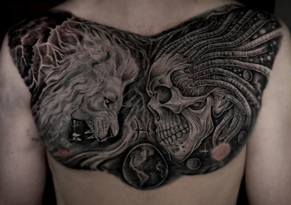 Tatuaje de William Martz: Lion & skull